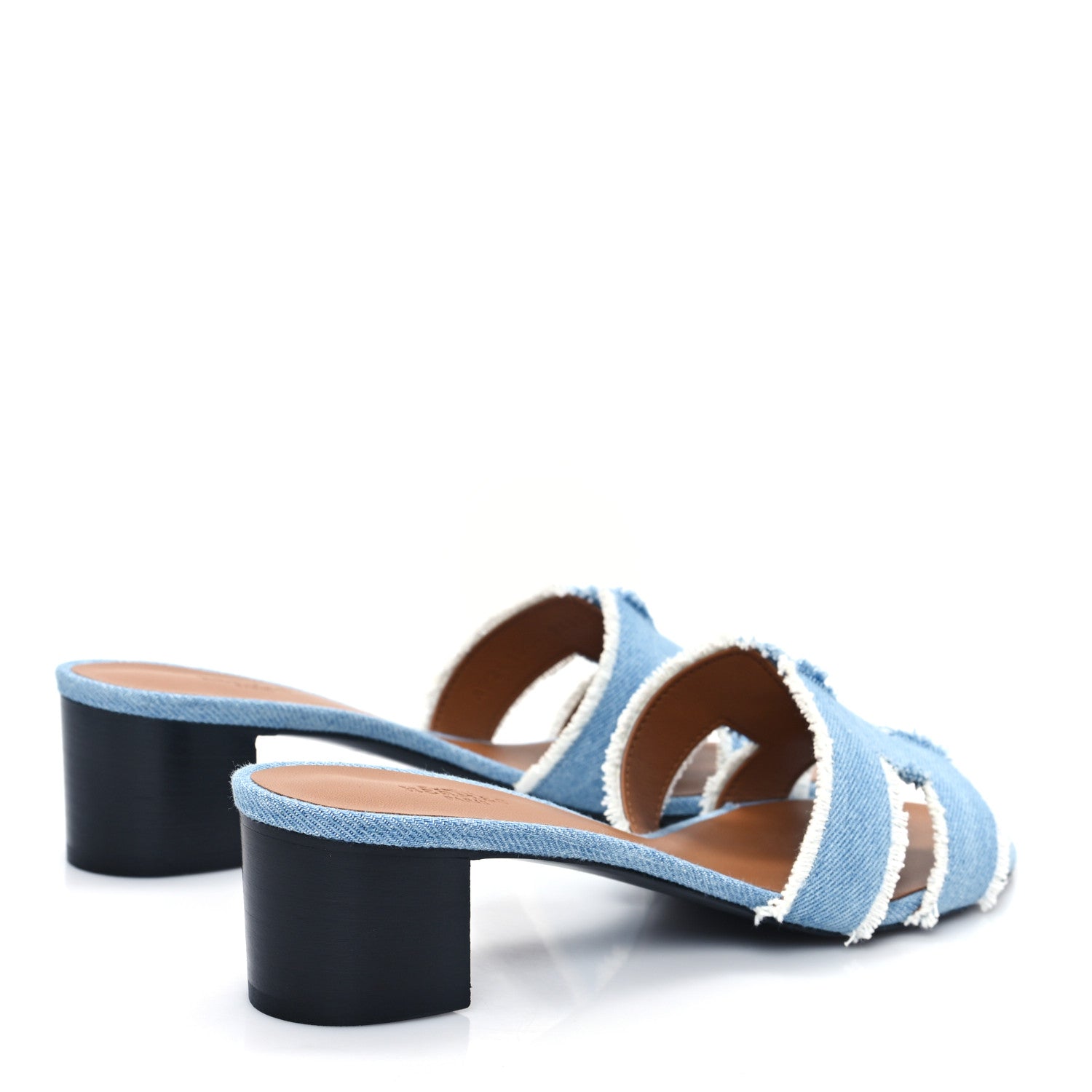 Hermes Denim Fringe Oasis Sandals 38.5 Bleu Clair 4 of 9