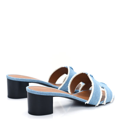 Hermes Denim Fringe Oasis Sandals 38.5 Bleu Clair 4 of 9