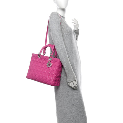 Christian Dior Lambskin Cannage Large Lady Dior Fuchsia Fuchsia 2 of 11