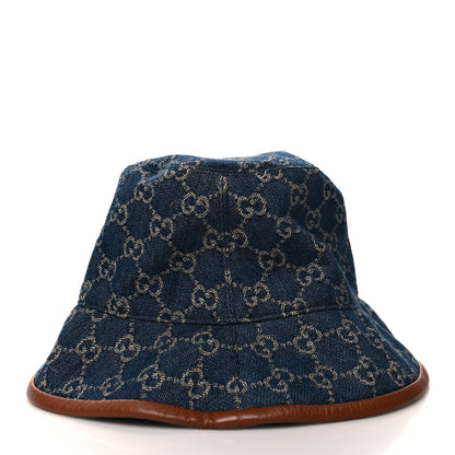 Gucci Washed Jacquard Denim Nappa GG Monogram Oscar Bucket Hat S Denim Cuir 6 of 10