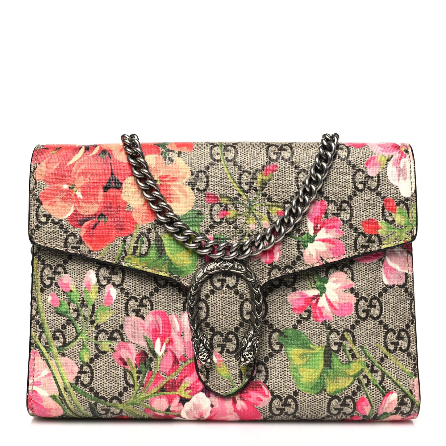 GG Supreme Monogram Blooms Mini Dionysus Chain Wallet Beige Multicolor Dry Rose