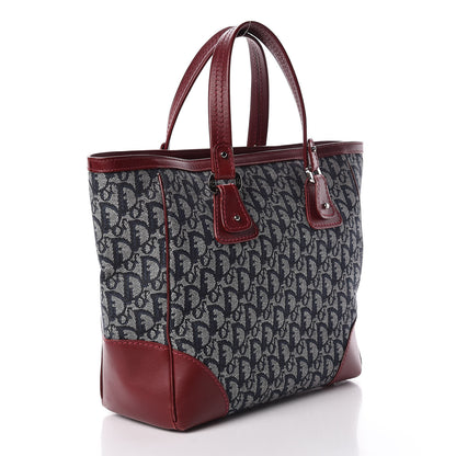 Christian Dior Denim Calfskin Monogram Tote Navy Blue Red 3 of 12