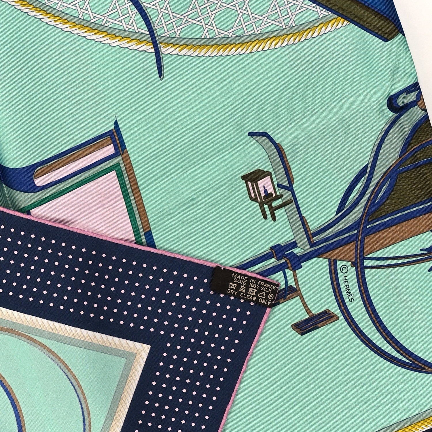 Hermes Silk Les Voitures A Transformation Scarf 90 Vert Jade Marine Rose 3 of 3