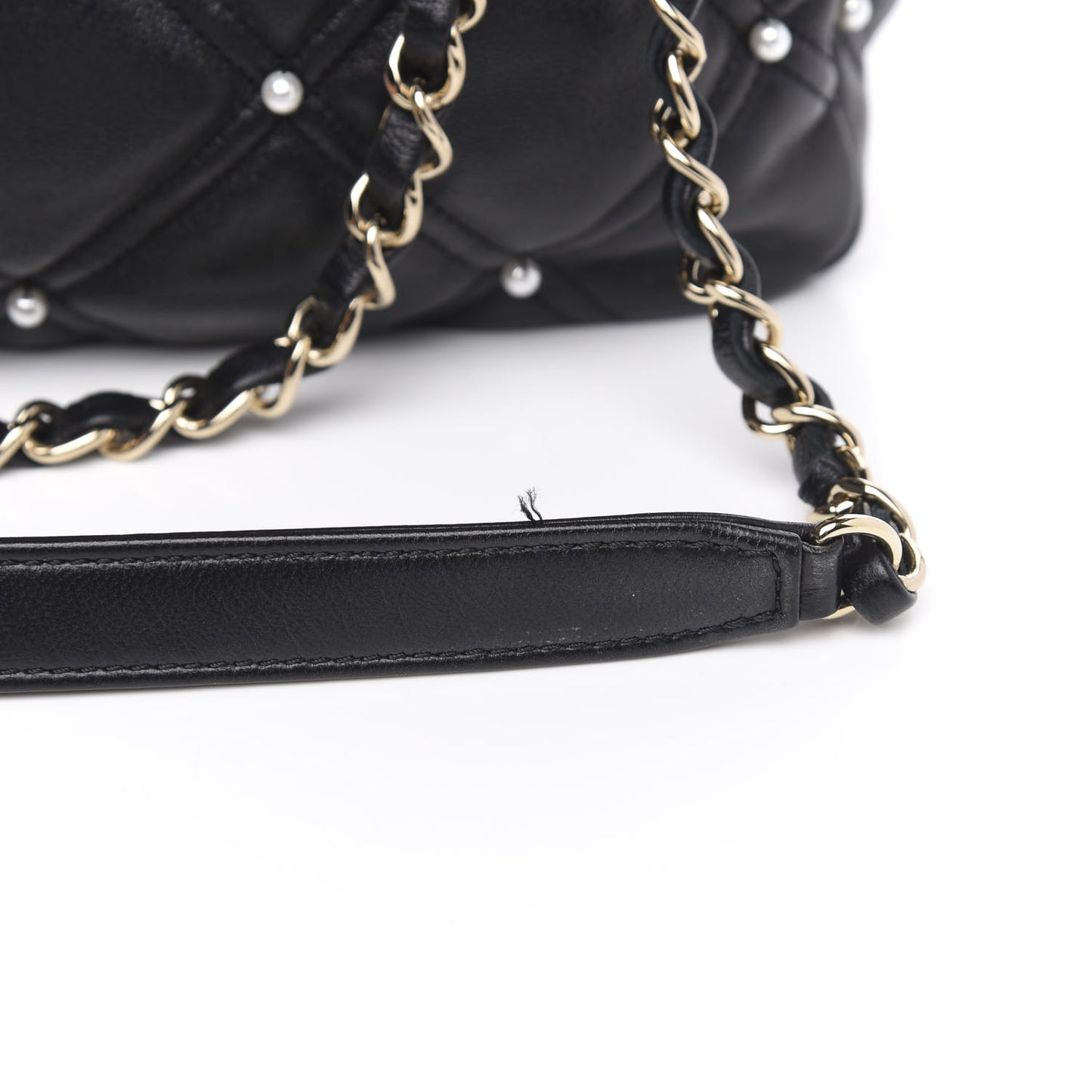 Lambskin Quilted Pearl Studded Flap Black