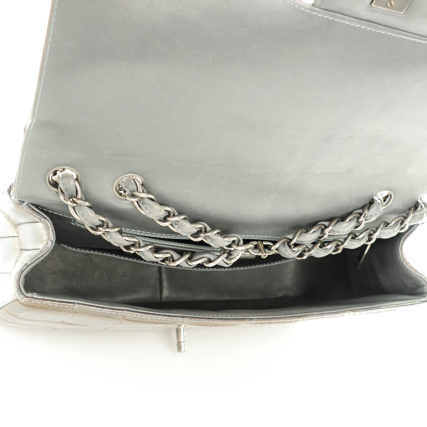 Chanel Metallic Alligator Jumbo Single Flap Grey 7 of 8