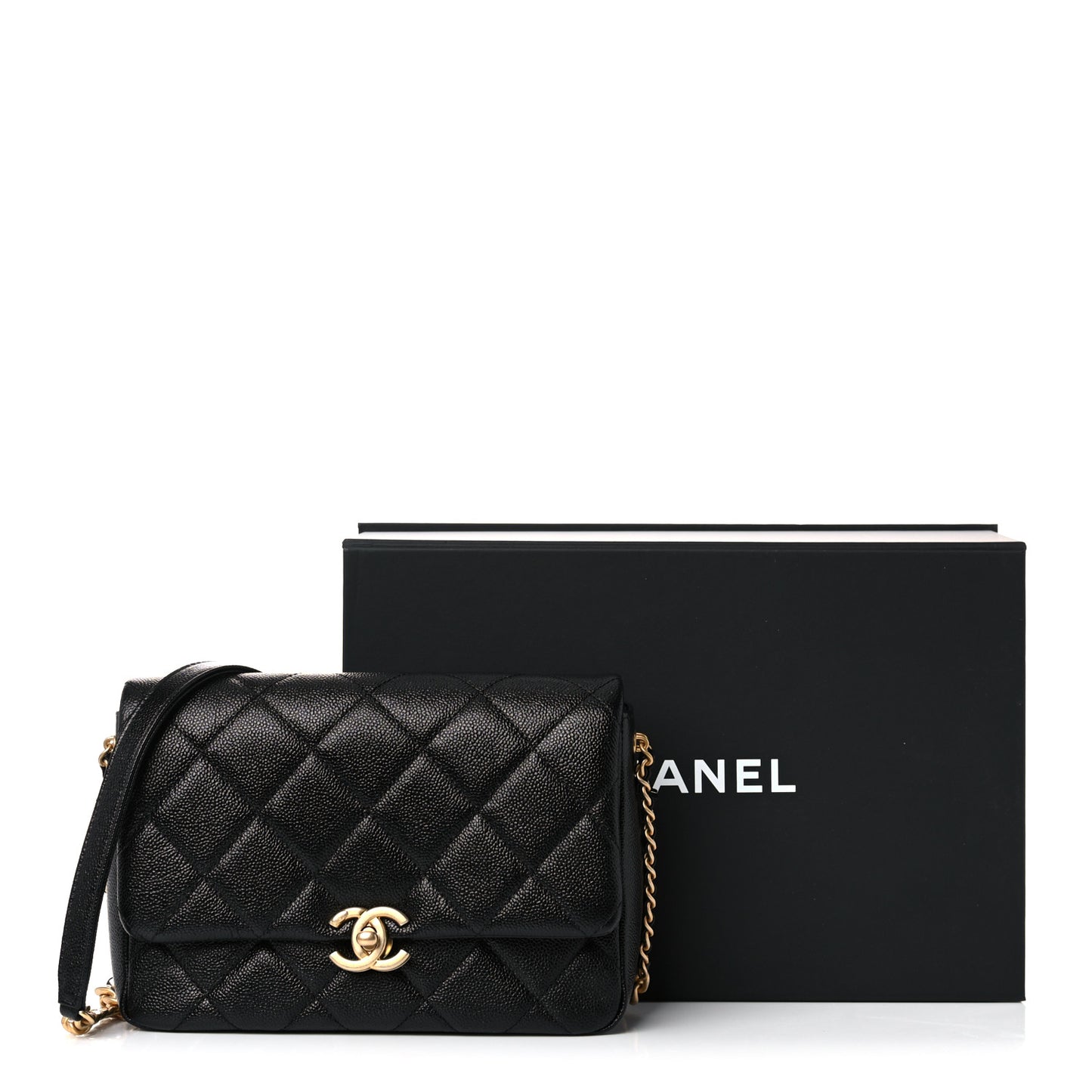 Shiny Caviar Quilted Small Chain Melody Flap Black