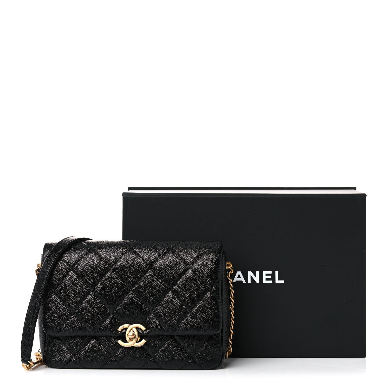 Chanel Shiny Caviar Quilted Small Chain Melody Flap Black 10 of 10