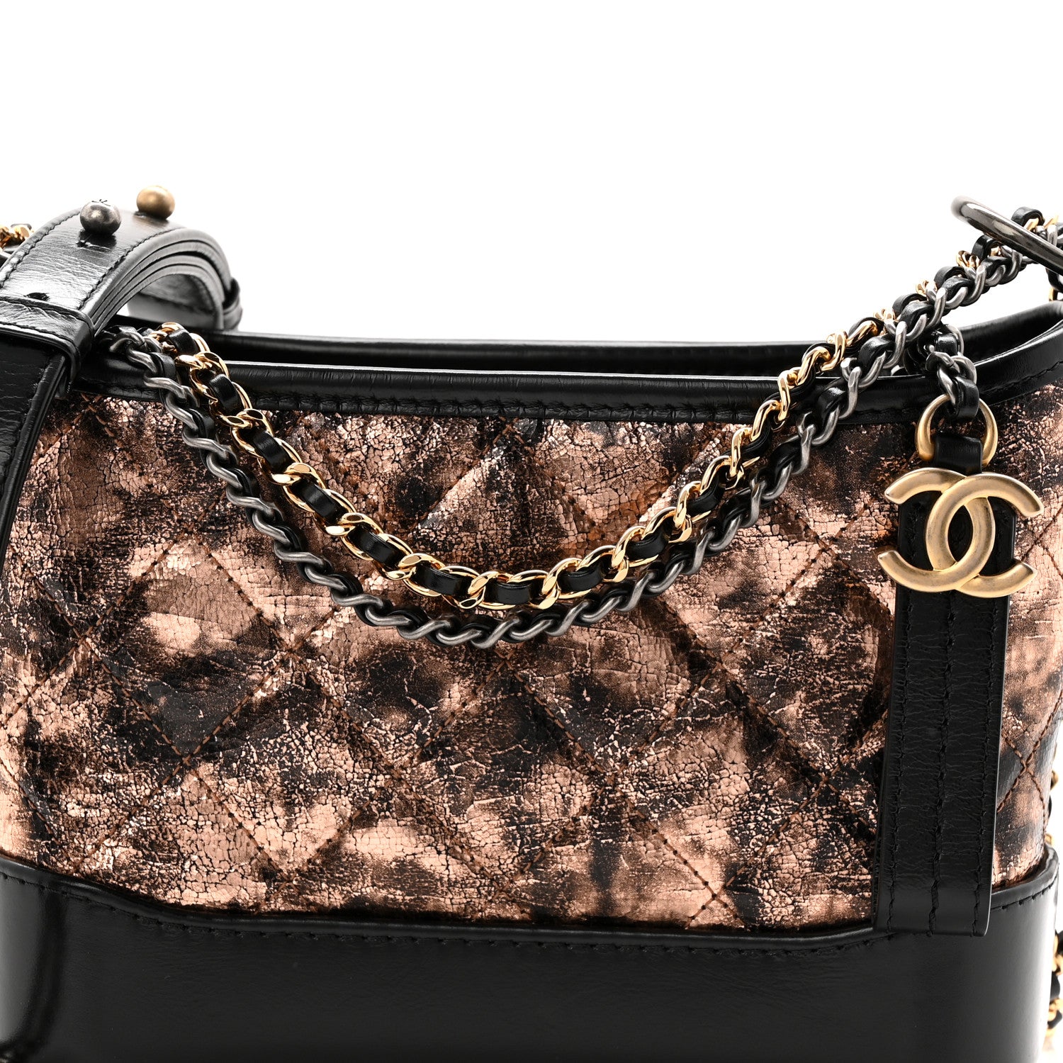Chanel Metallic Crumpled Goatskin Quilted Small Gabrielle Hobo Black Rose Gold 8 of 10