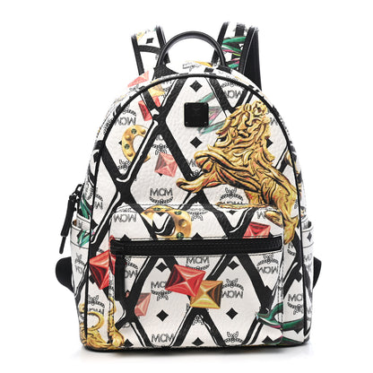 MCM Visetos Calfskin Motif Rombi Lion Printed Small Backpack White 1 of 7
