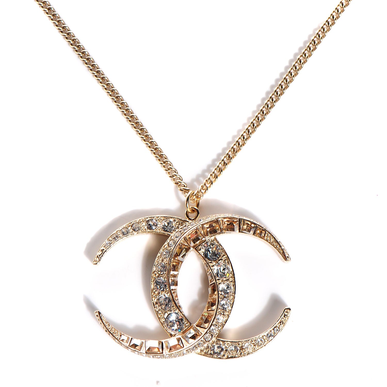 Chanel Crystal Baguette Moon CC Necklace Gold 1 of 5