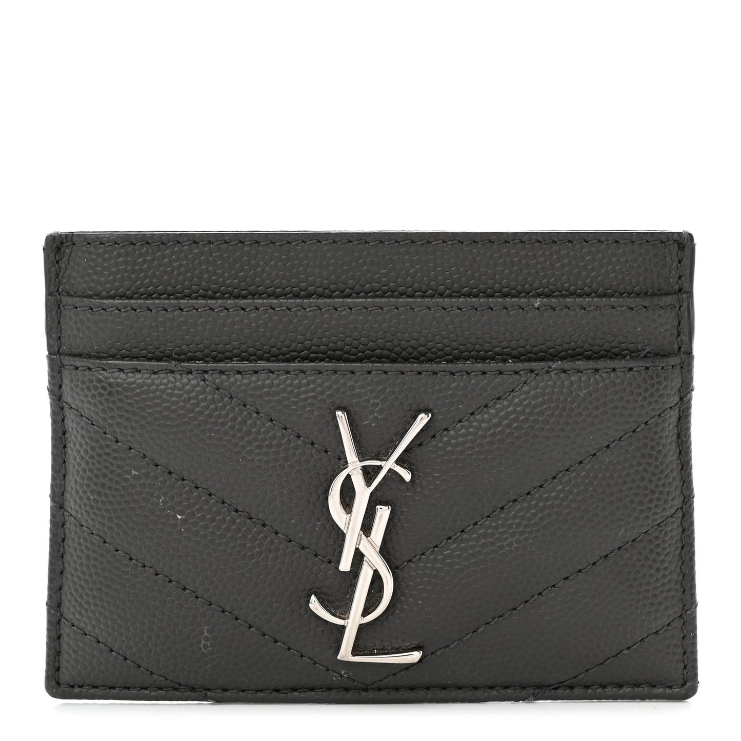 Grain De Poudre Matelasse Chevron Monogram Credit Card Case Coal