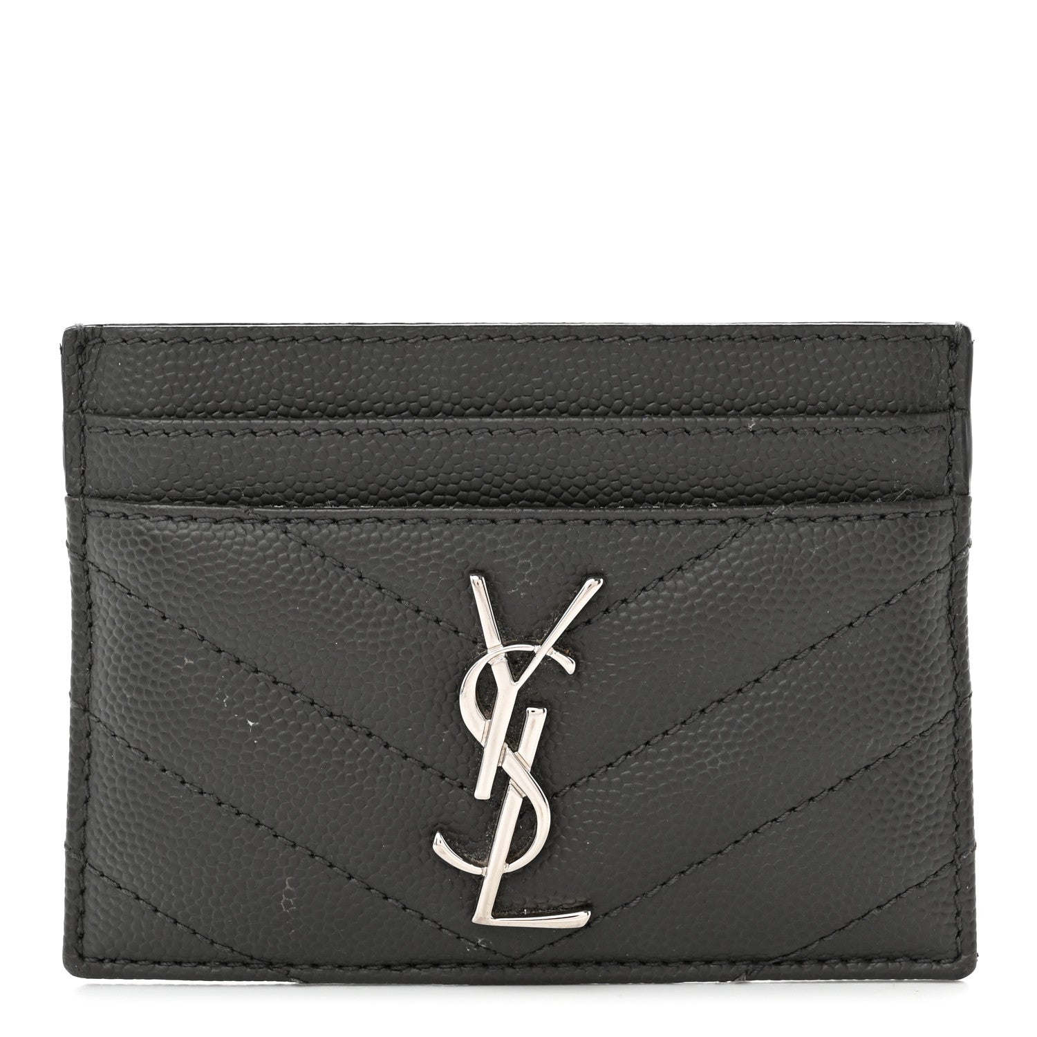 Saint Laurent Grain De Poudre Matelasse Chevron Monogram Credit Card Case Coal 1 of 9