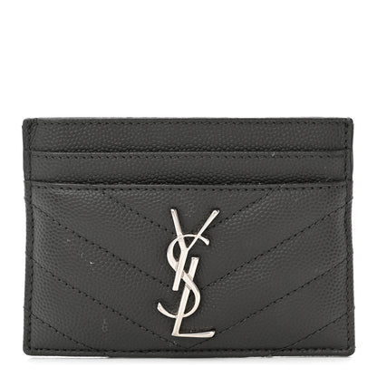 Saint Laurent Grain De Poudre Matelasse Chevron Monogram Credit Card Case Coal 1 of 9