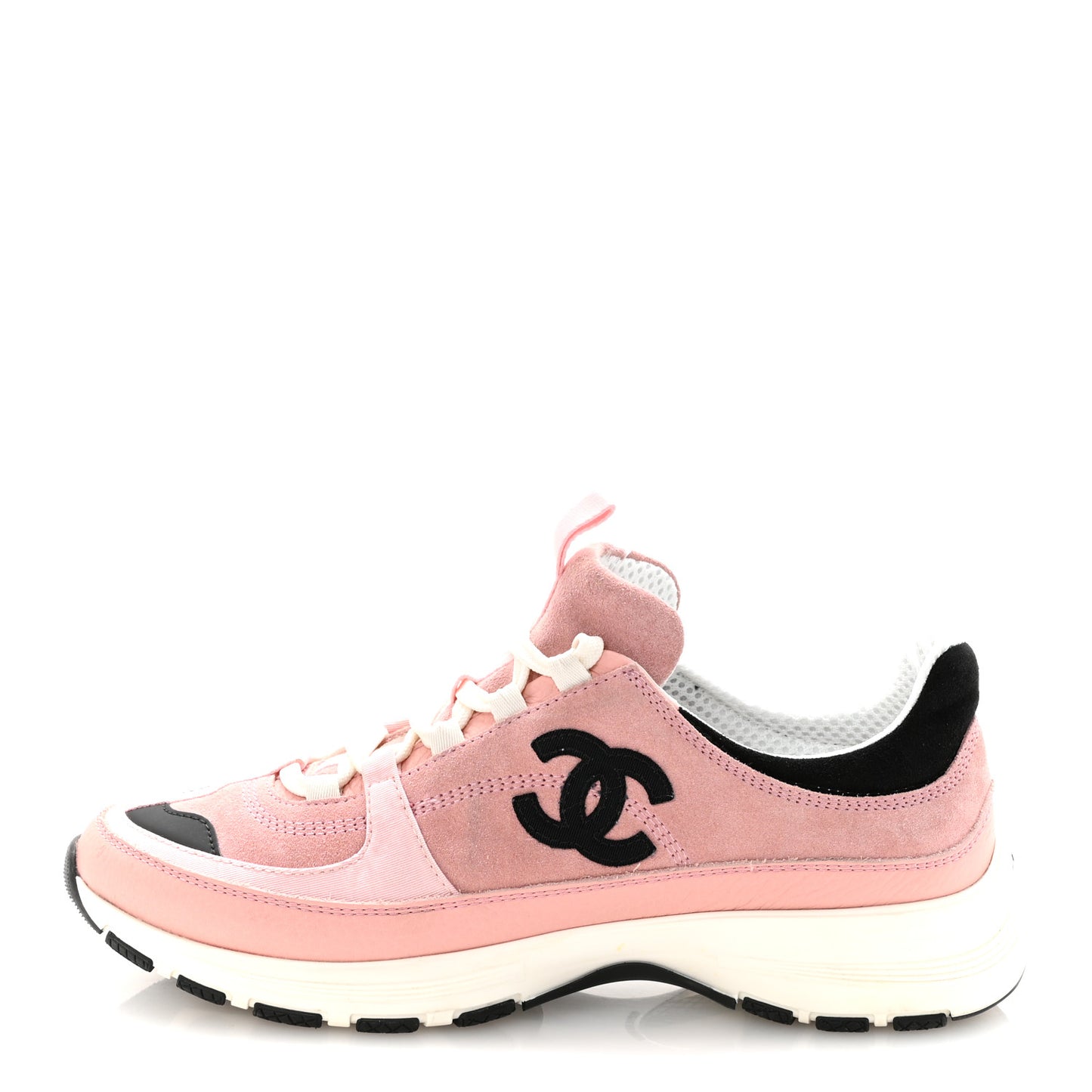 Suede Calfskin Grosgrain Womens CC Sneakers 39.5 Light Pink Black