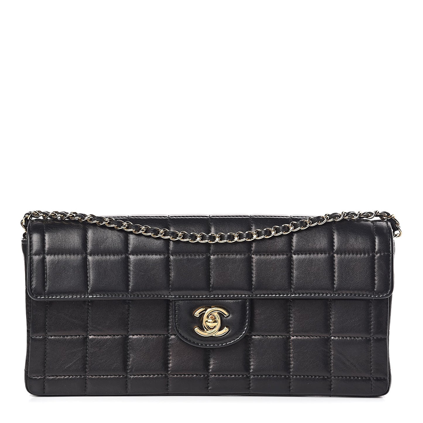 Lambskin East West Chocolate Bar Flap Black