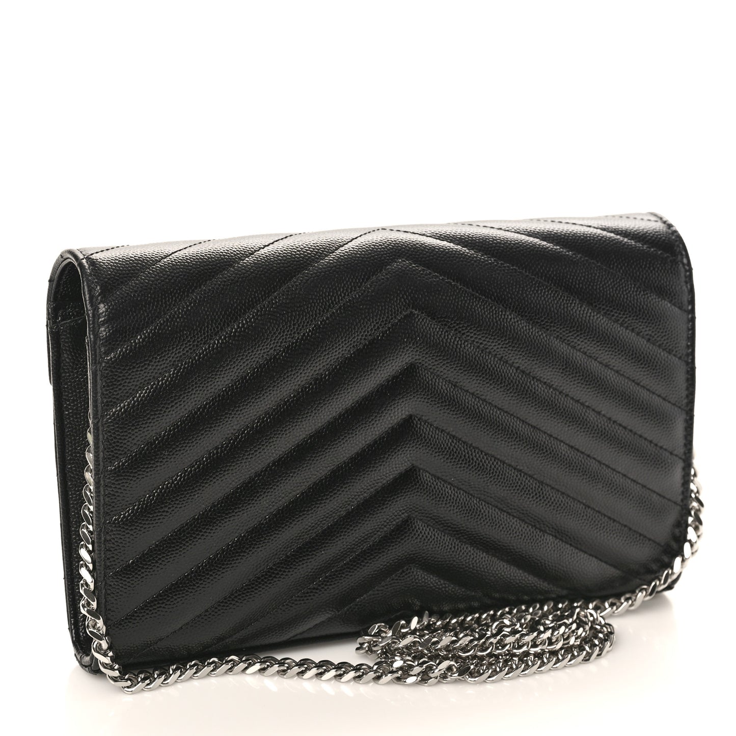 Grain De Poudre Matelasse Chevron Monogram Chain Wallet Black