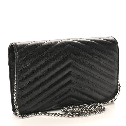 Saint Laurent Grain De Poudre Matelasse Chevron Monogram Chain Wallet Black 3 of 9
