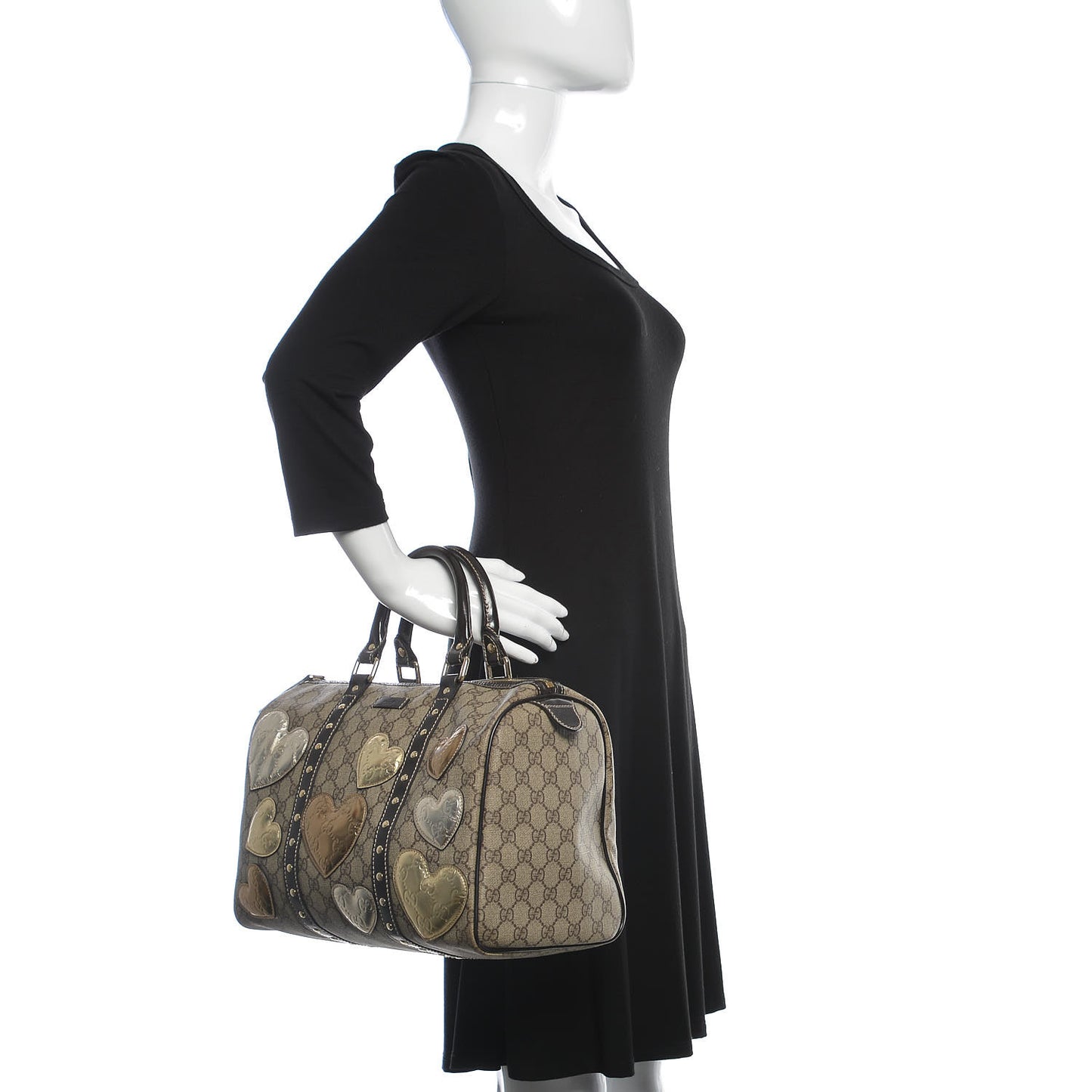 Monogram Guccissima Hearts Studded Medium Joy Boston Dark Brown