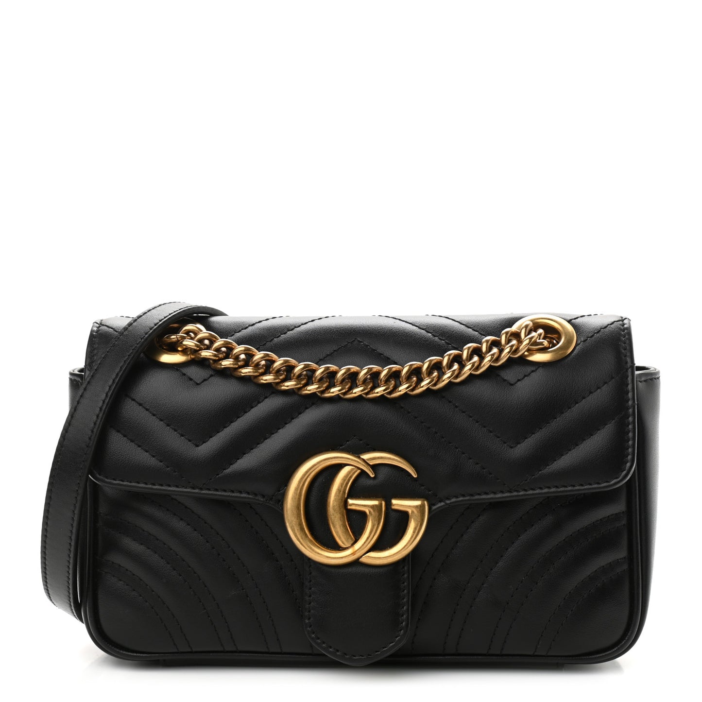 Calfskin Matelasse Mini GG Marmont Shoulder Bag Black