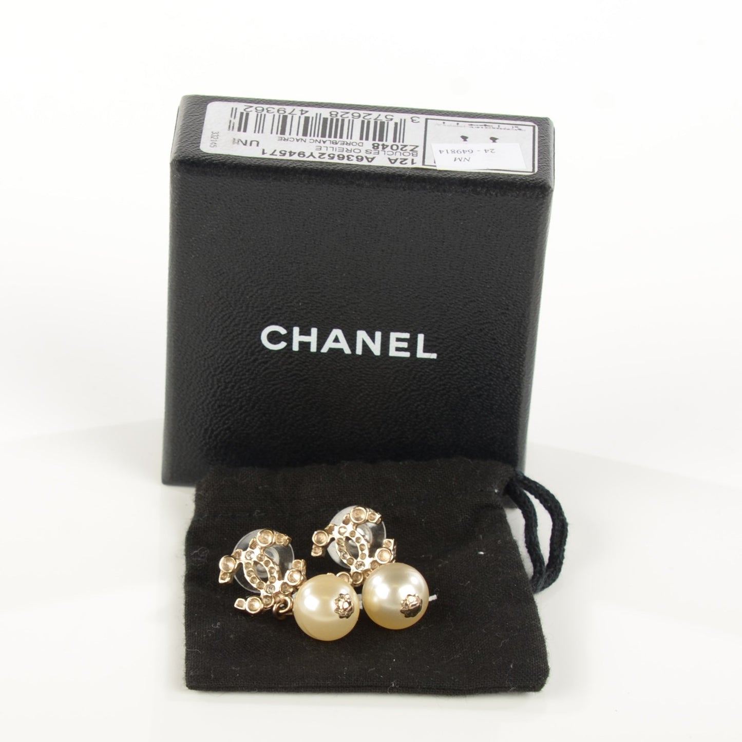 Crystal CC Pearl Drop Earrings Gold