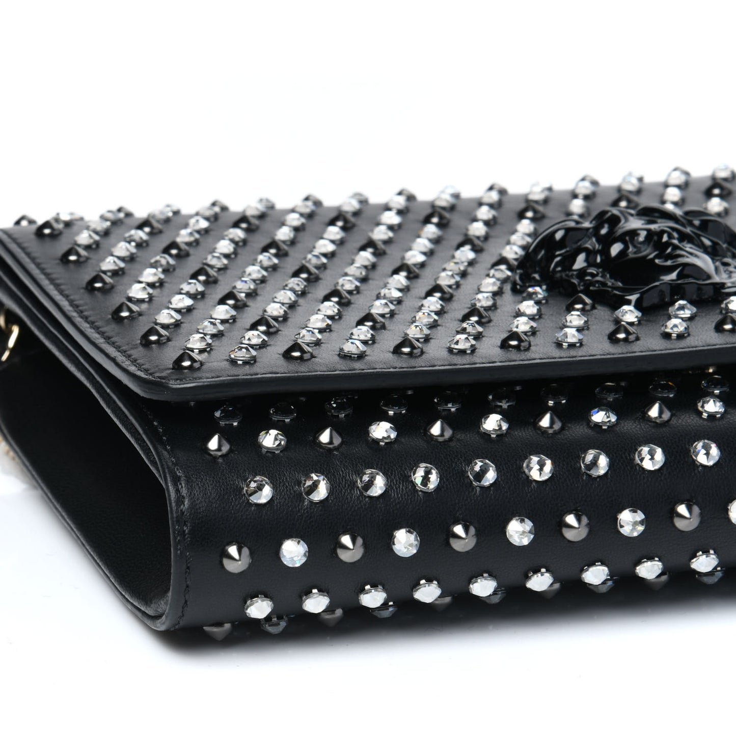Nappa Crystal Studded Palazzo Chain Evening Bag Black
