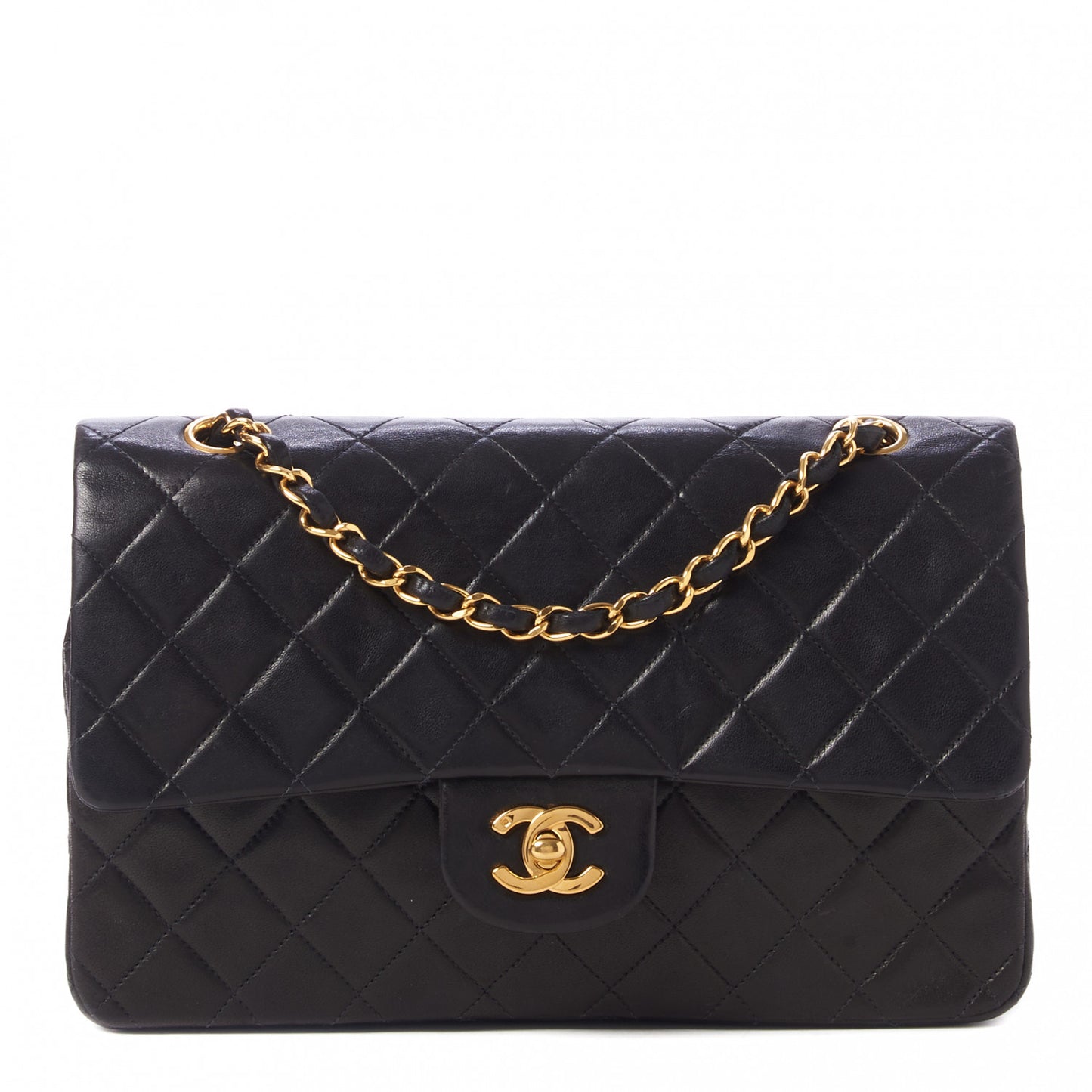 Lambskin Quilted Medium Double Flap Black
