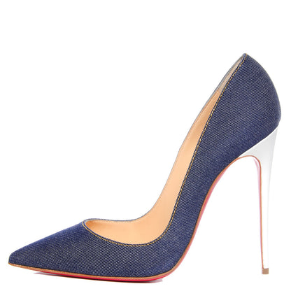 Christian Louboutin Denim Jazz Calf So Kate 120 Pumps 39 Blue White 1 of 7