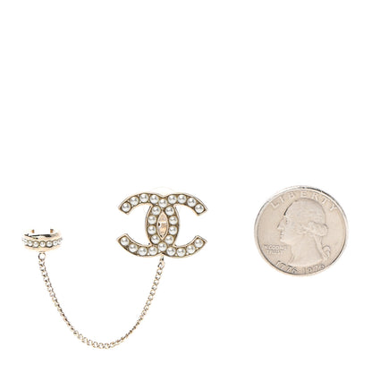 Chanel Crystal CC Chain Cuff Single Clip On Earring Gold Pearly White 2 of 4