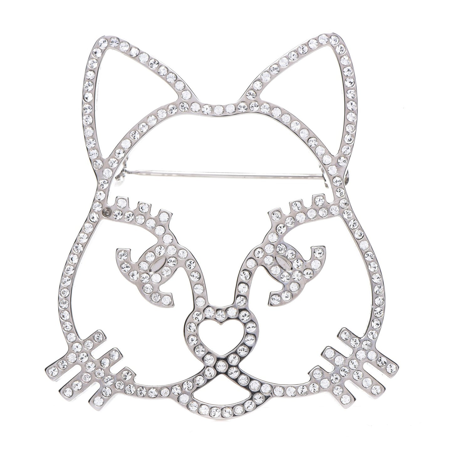 Strass Crystal Emoji Choupette Cat Brooch Silver