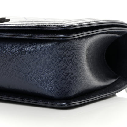 Chanel Metallic Caviar Quilted Medium Boy Flap Navy 10 of 12