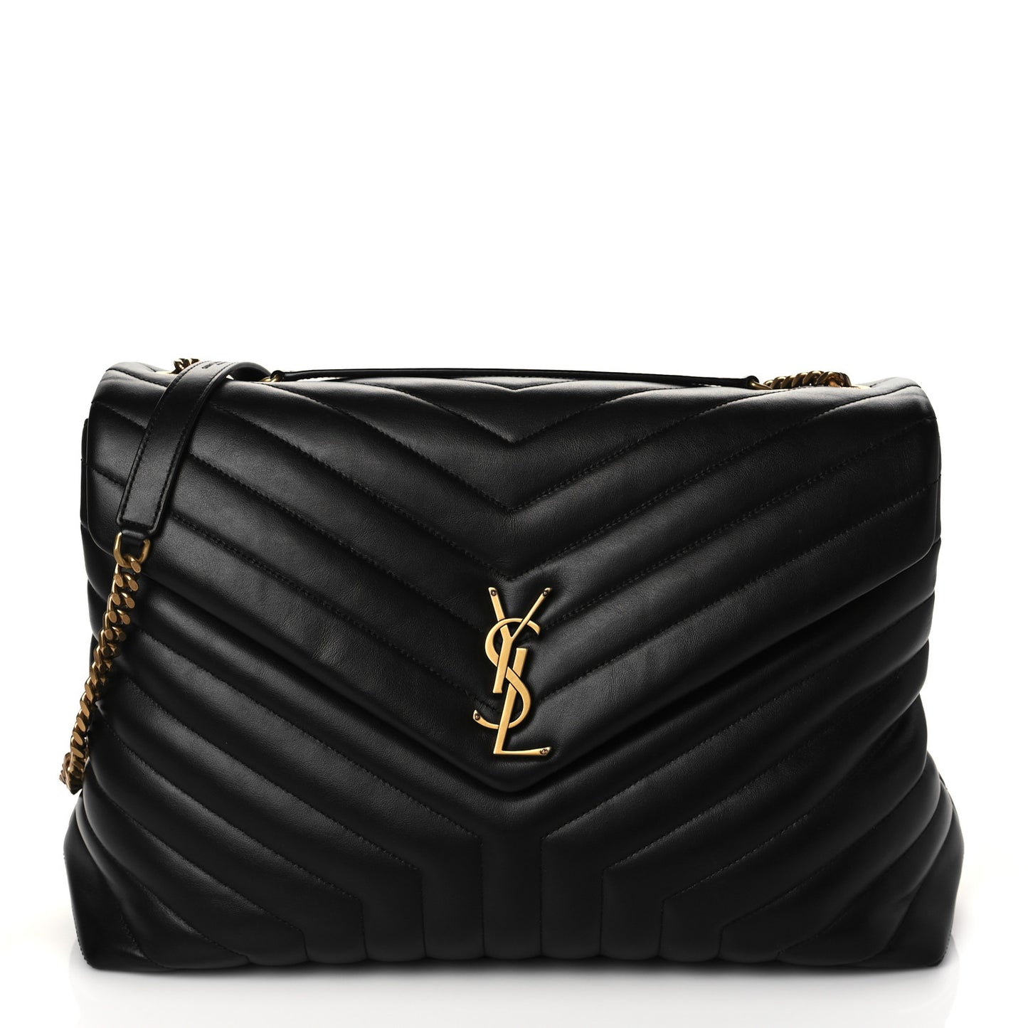 Calfskin Y Quilted Monogram Large Loulou Chain Satchel Black