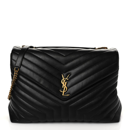 Saint Laurent Calfskin Y Quilted Monogram Large Loulou Chain Satchel Black 1 of 9