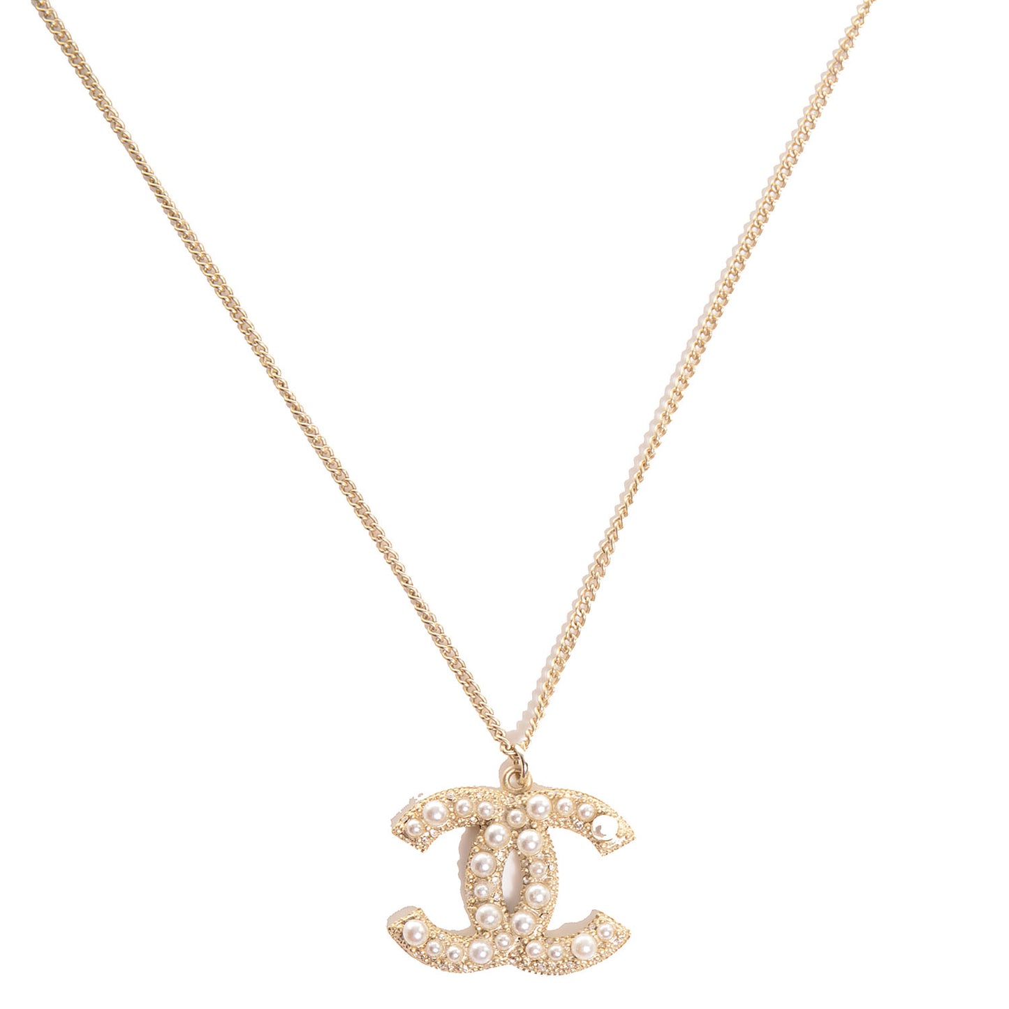 Pearl CC Pendant Necklace Gold