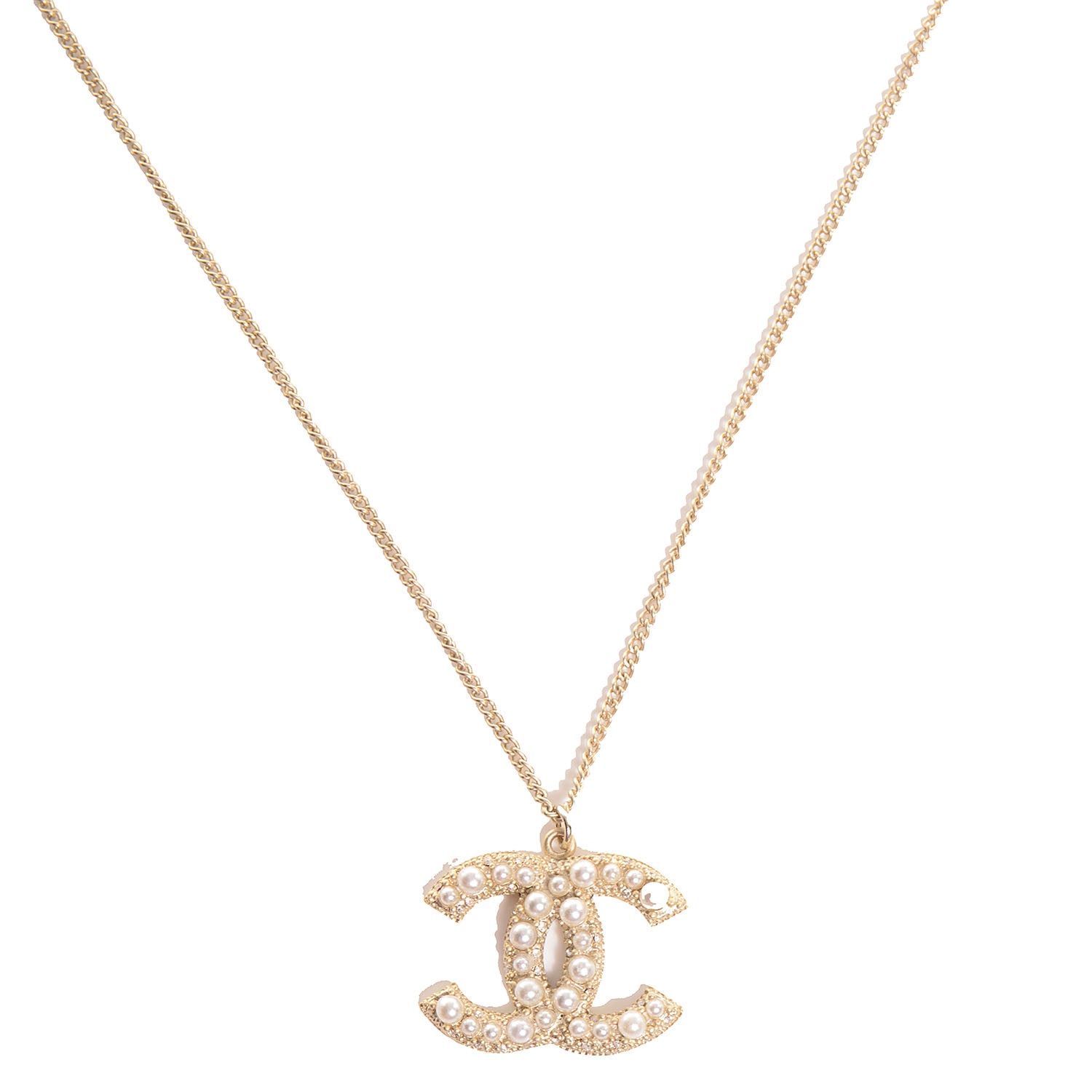 Chanel Pearl CC Pendant Necklace Gold 1 of 6