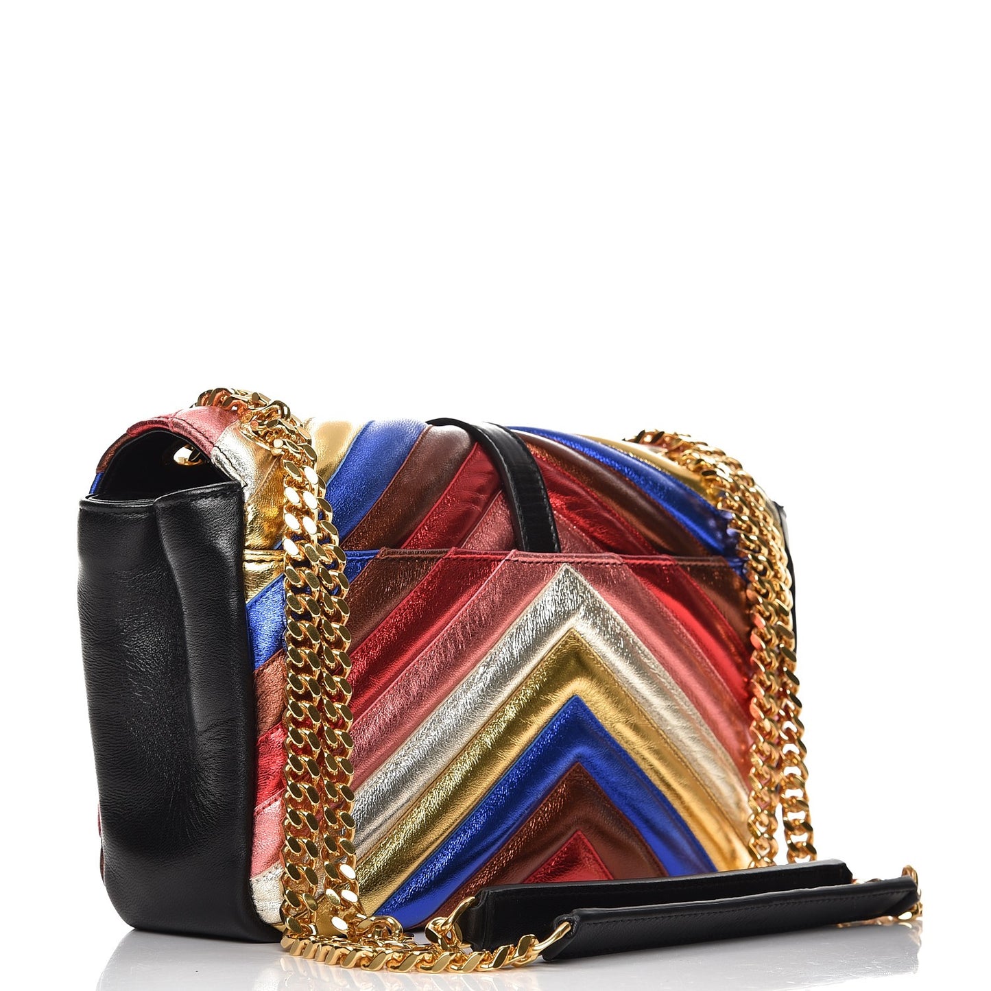 Metallic Calfskin Matelasse Chevron Medium Monogram Satchel Multicolor