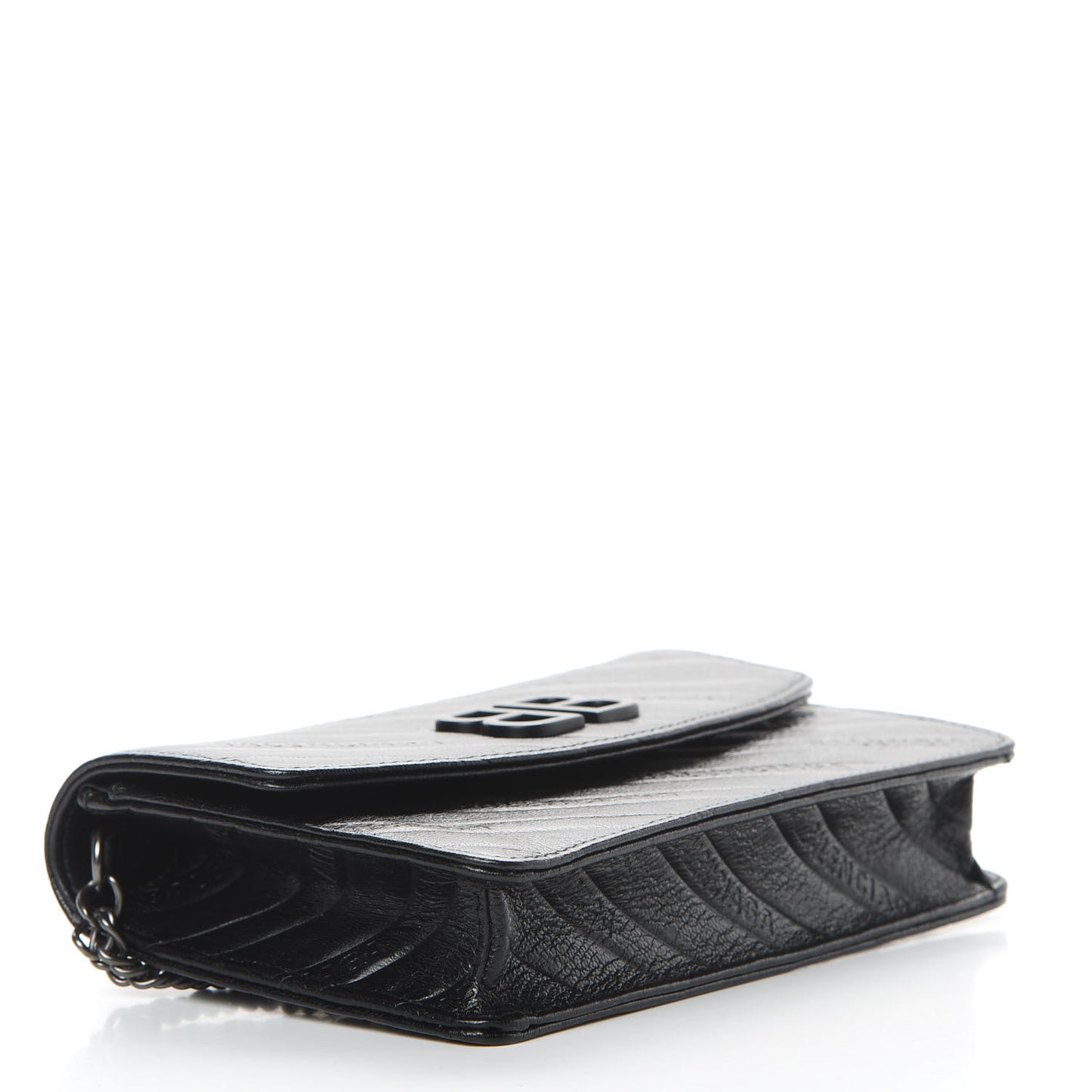 Shiny Goatskin Logo Embossed Monochrome BB Wallet On Chain Black