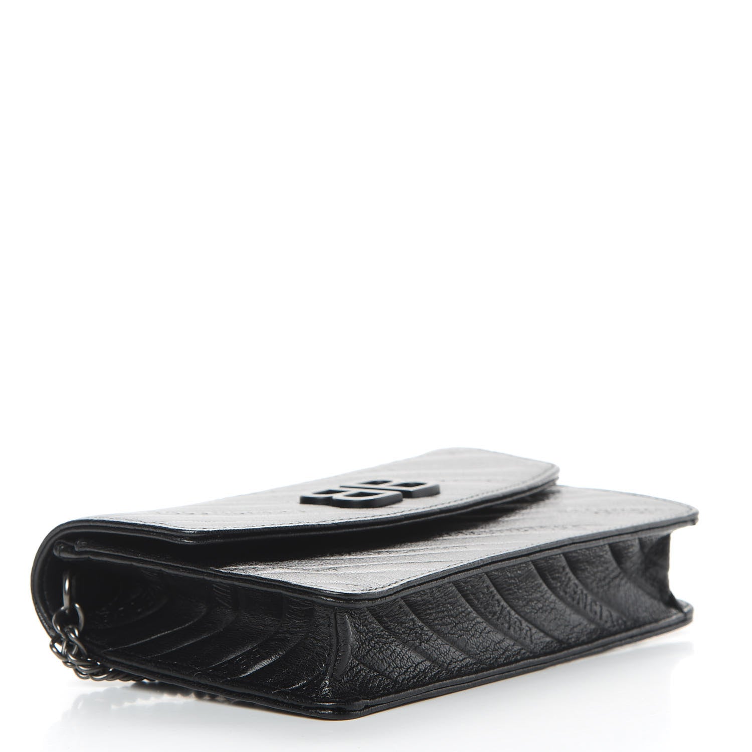 Balenciaga Shiny Goatskin Logo Embossed Monochrome BB Wallet On Chain Black 4 of 11