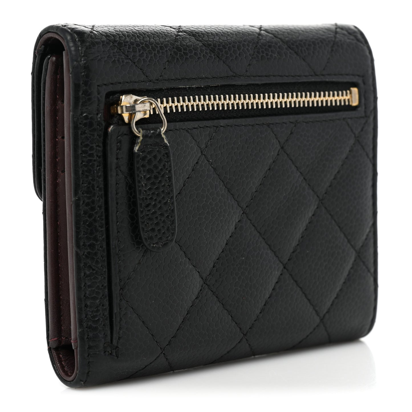 Caviar Quilted Compact Flap Wallet Black