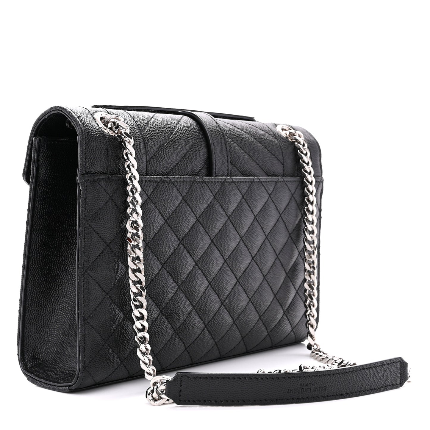 SAINT LAURENT Grain De Poudre Textured Mixed Matelasse Triquilt Medium Monogram Satchel Black