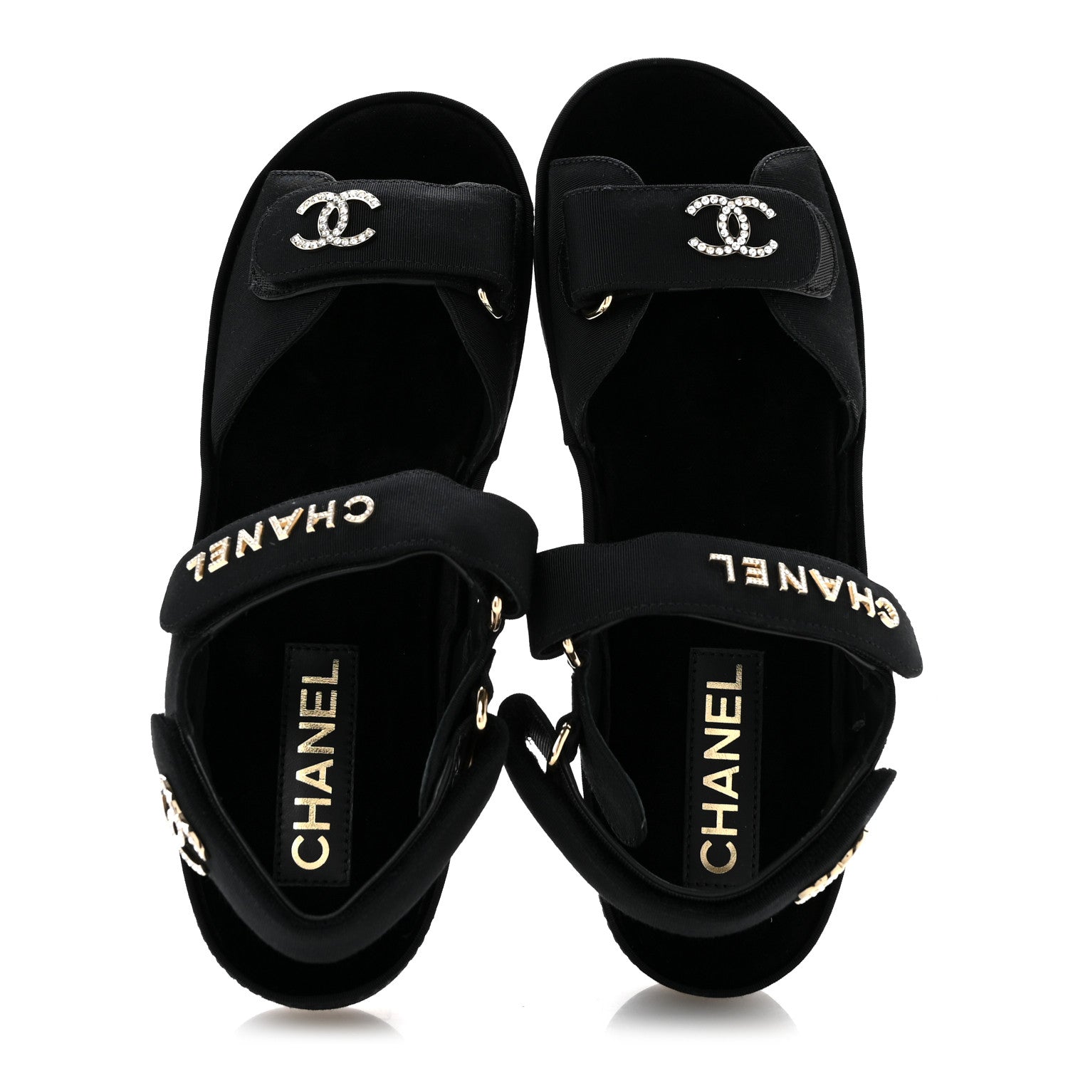 Chanel Grosgrain Crystal Logo Platform Sandals 38 Black 2 of 10