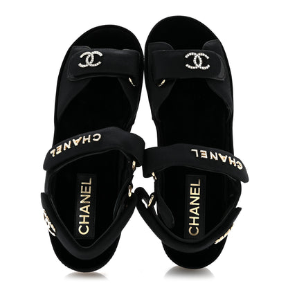 Chanel Grosgrain Crystal Logo Platform Sandals 38 Black 2 of 10