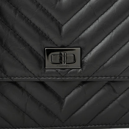 Chanel Aged Calfskin Chevron Quilted Reissue 2.55 Square Wallet On Chain WOC So Black 9 of 12