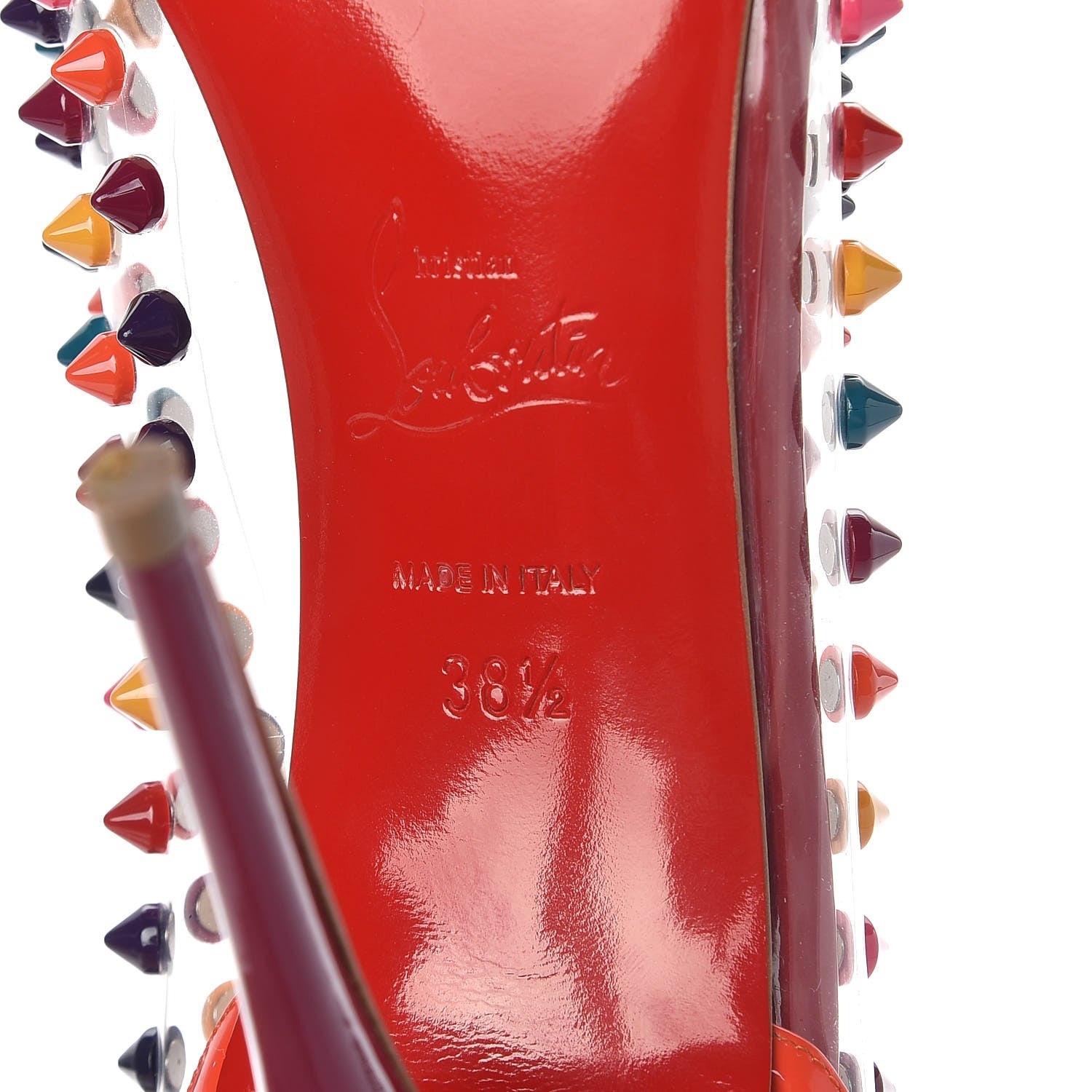 Christian Louboutin Patent PVC Spike Me 100 Pumps 38.5 Pinky 7 of 9