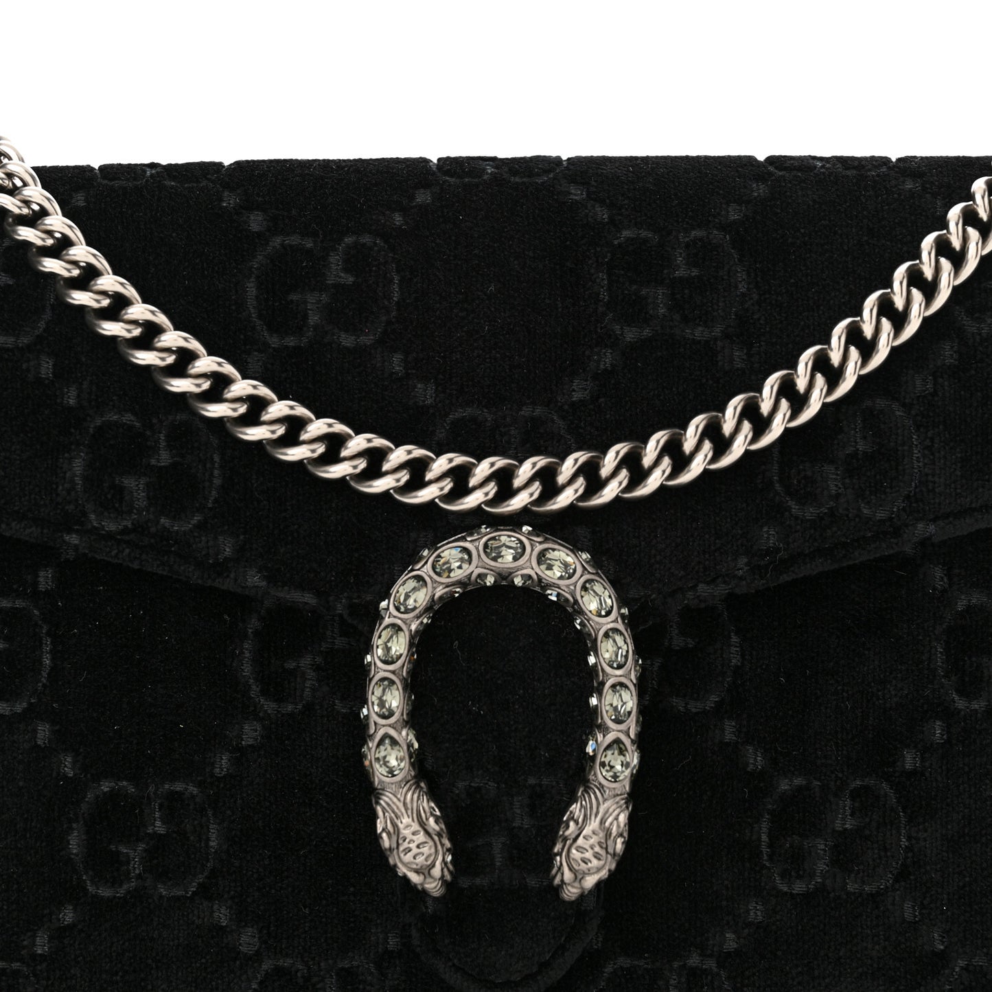 Velvet GG Monogram Mini Dionysus Chain Wallet Black