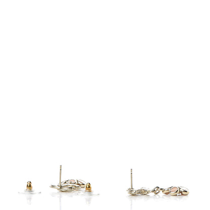 Chanel Resin Crystal CC Camellia Drop Earrings Gold Beige 3 of 5