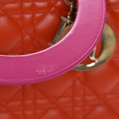 Christian Dior Lambskin Cannage Large Bi-Color Lady Dior Orange Fuchsia 15 of 17
