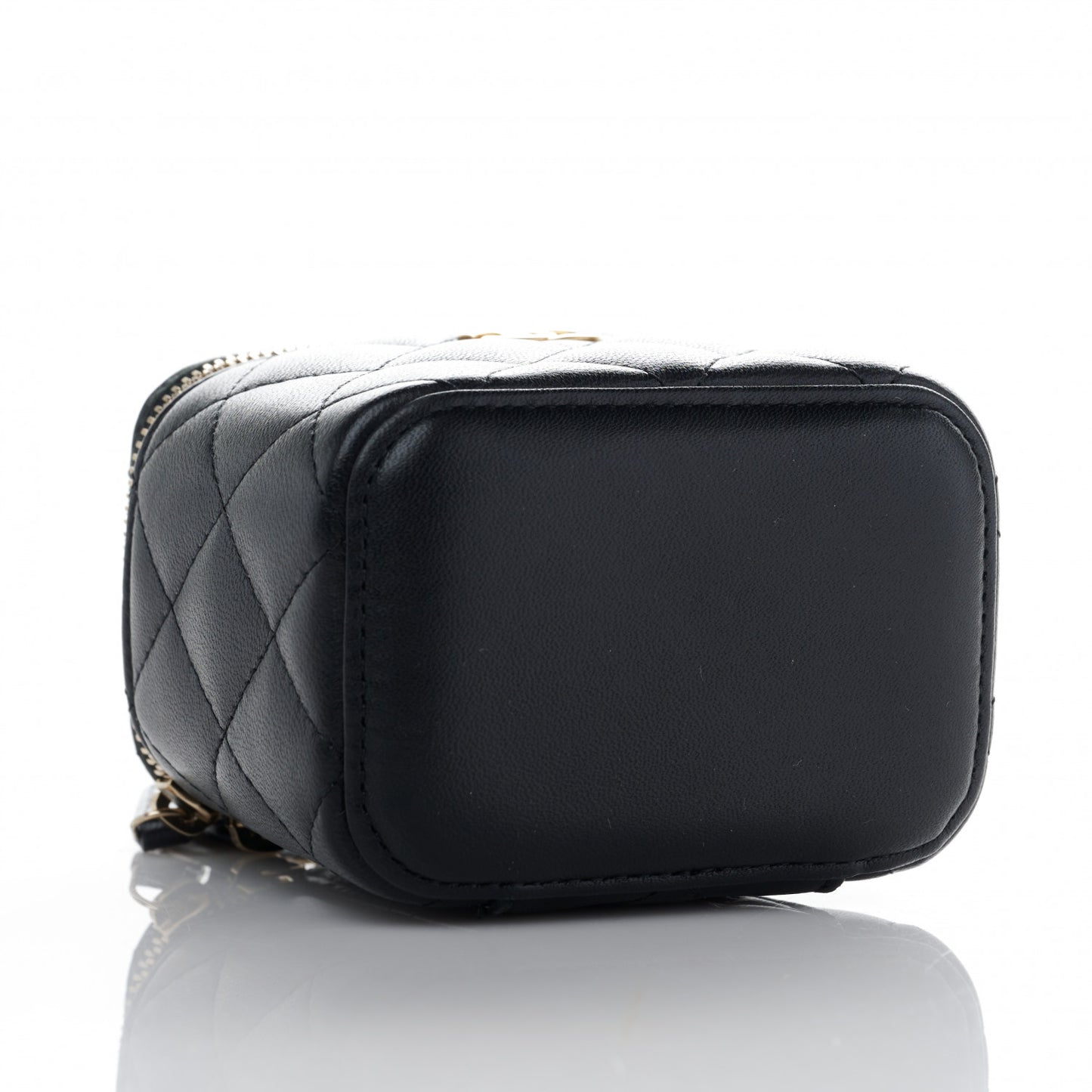 Lambskin Quilted Top Handle Mini Vanity Case With Chain Black