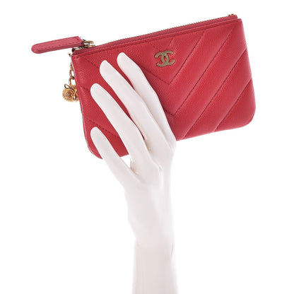 Chanel Caviar Chevron Quilted Small Ancient Greek Charms Cosmetic Case Red 2 of 8