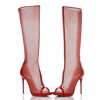 Christian Louboutin Fishnet Alta Dentelle 120 Boots 40 Red 9 of 11