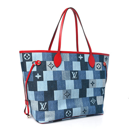 Louis Vuitton Denim Damier Monogram Patchwork Neverfull Blue Rouge 4 of 10